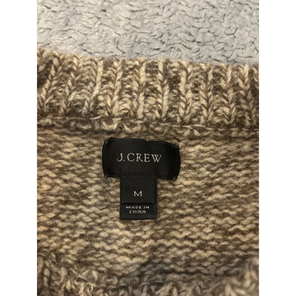 J.Crew Mens Lambswool Crewneck Sweater Marled Oatmeal Brown Size M RN77388